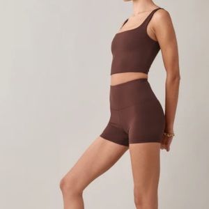 Reformation	Ecostretch High Rise 3” Bike Short in Chestnut brown